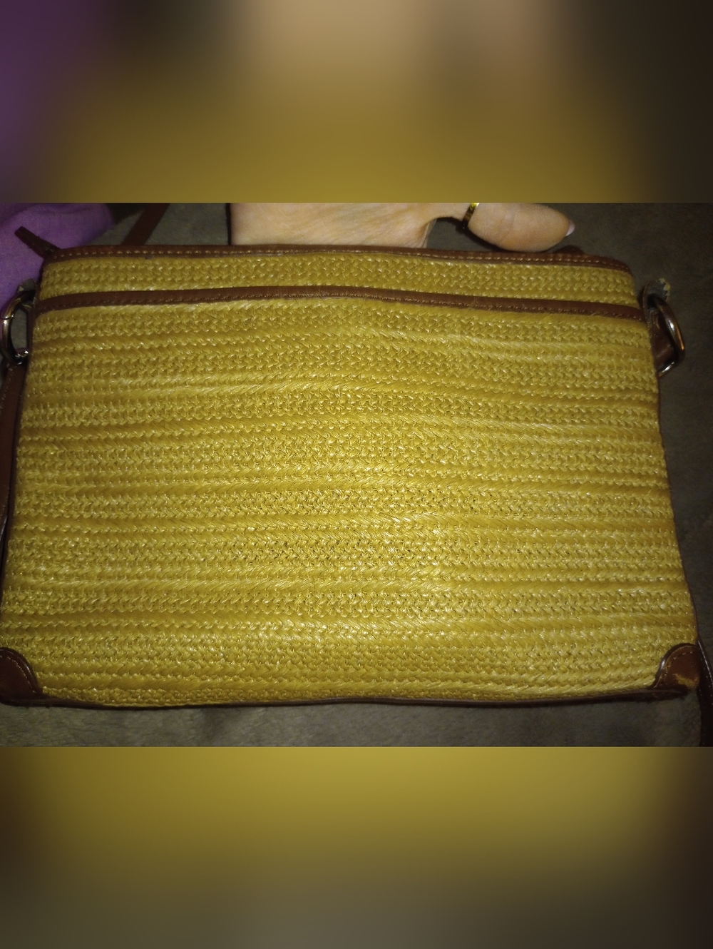 Brighton Yellow and Brown Straw Crossbody Bag - Picture 3 of 13